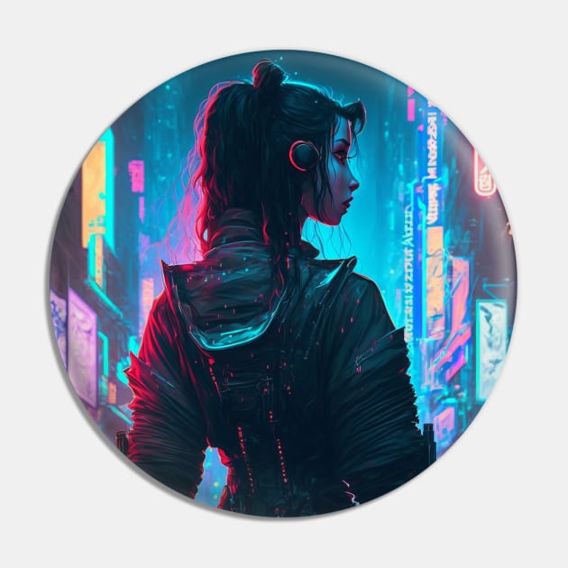 Girl in Neon City Pin by AI studio