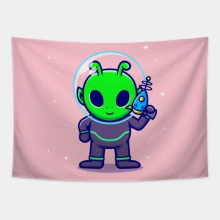 Cute Alien Holding Gun Weapon Cartoon Tapestry