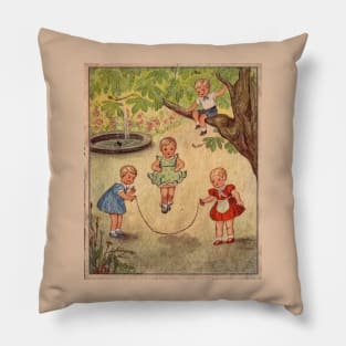 Children at play- ilustration from a vintage childrens book Pillow