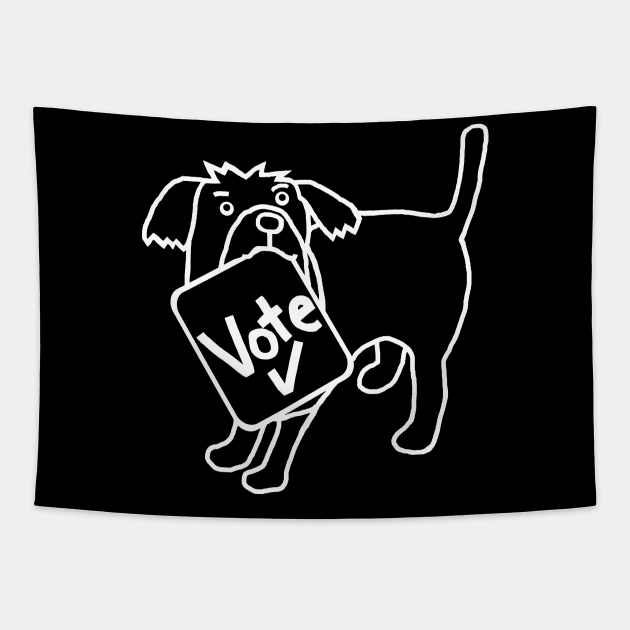 White Line Politics Cute Dog says Vote Tapestry by ellenhenryart