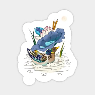 Minhwa: 2 Ducks under a Lotus Leaf E Type (Korean traditional/folk art) Magnet