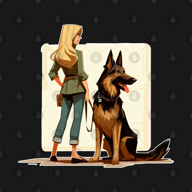 Cartoon woman with German Shepherd by TomFrontierArt