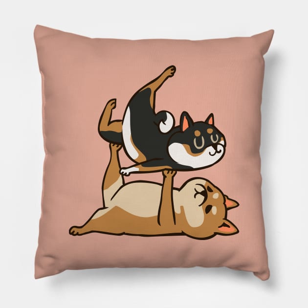 Acroyoga Shiba Inu Pillow by huebucket