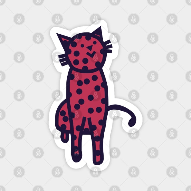 Spotty Kitty Cat in Viva Magenta Color of the Year 2023 Magnet by ellenhenryart