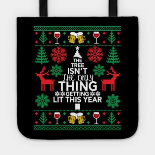 Funny Beer Drinking Ugly Xmas Christmas Sweater Tote