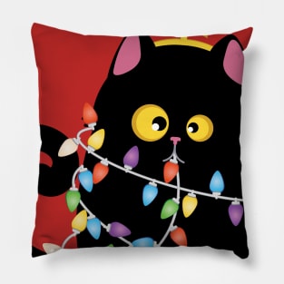 Funny Christmas black cat Pillow