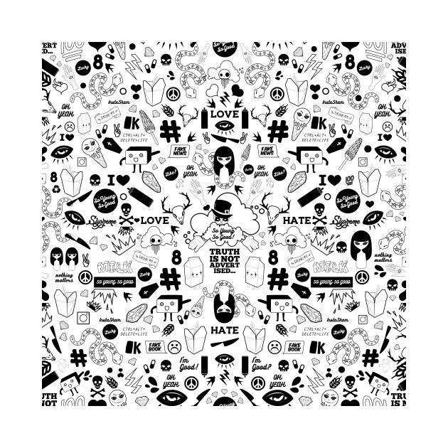 So Young So Good Black and White Skull Pop Culture Doodle by So Young So Good