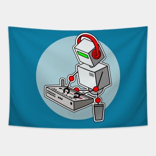 Cute Robot Musician Playing Drum Machine Tapestry