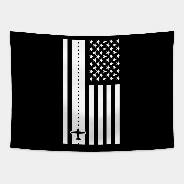 Airplane Pilot & American Flag - Airport Runway Tapestry by MeatMan