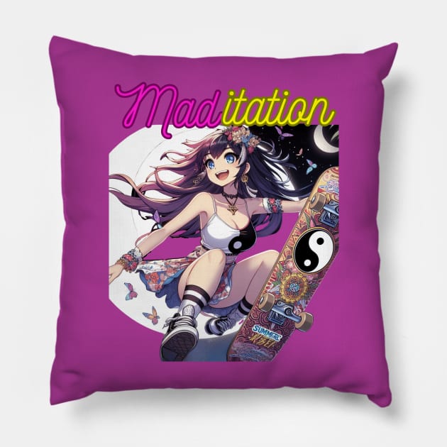 Kawaii, Anime Girl, Maditation Skateboard | Catsie Cat Pillow by Catsie Cat