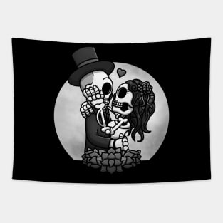 Skeletons Getting Married Black And White Edition Tapestry