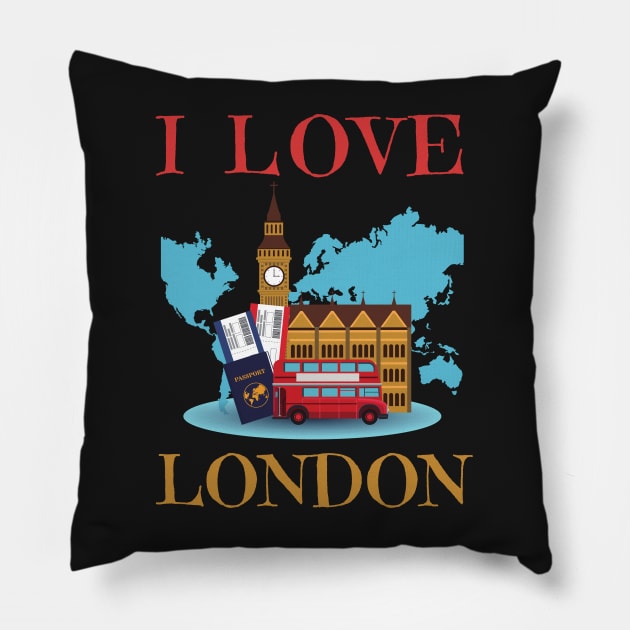 I Love London UK Travel more Wanderlust love Explore the city travel London souvenir Pillow by BoogieCreates