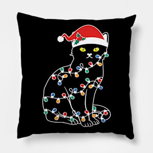 Black Cat Christmas Light Pillow