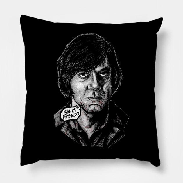 No Country for Old Men, Javier Bardem, Cult Classic Pillow by PeligroGraphics