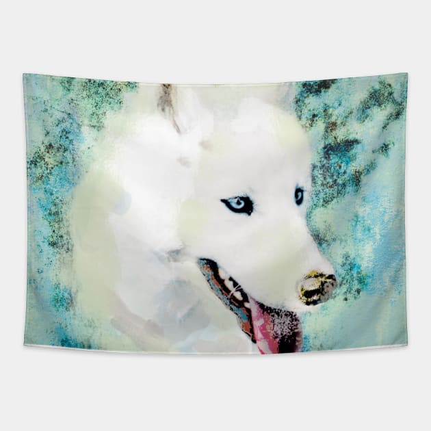 White Wolf Artistic Portrait Tapestry by ArticArtac