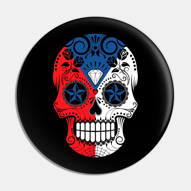 Czech Flag Sugar Skull with Roses Pin by jeffbartels