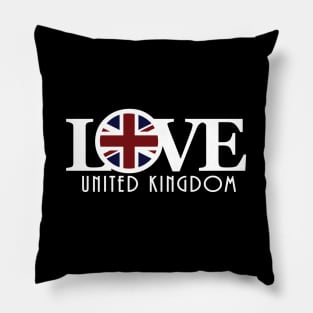 LOVE United Kingdom (long white text) Pillow