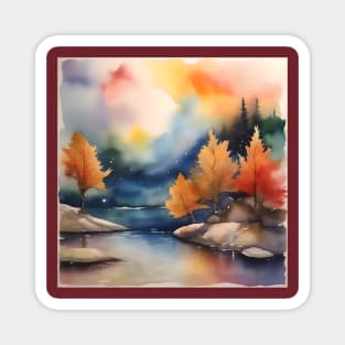 Fall Evening Scene D in Watercolors & Pen Magnet