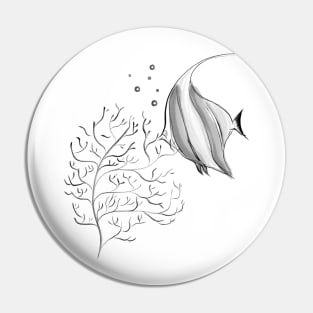 Black and White Fish and Coral Pin