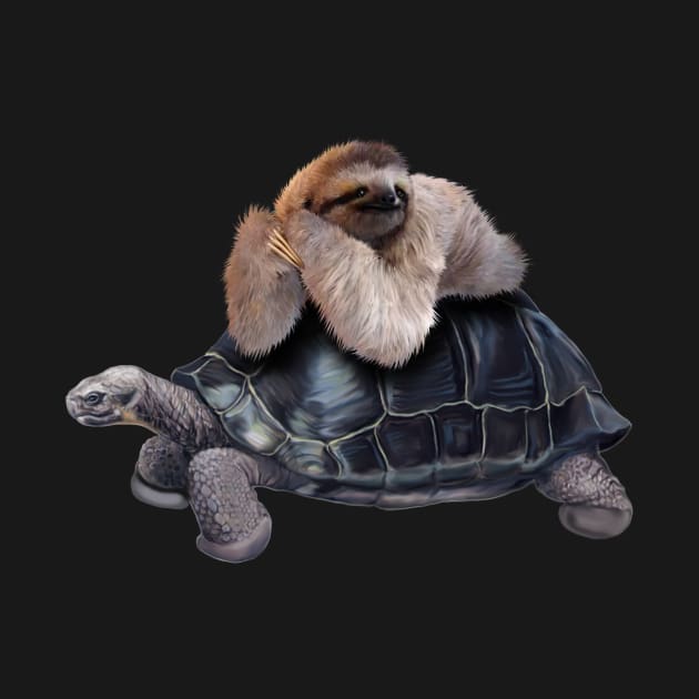 Sloth Lying on Turtle, Funny Lazy Animals by dukito