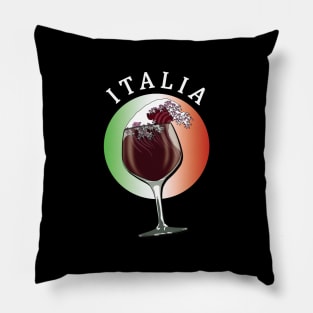 Glass of Italian Wine and Flag of Italy - Italia Pillow