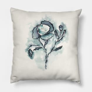 Poppy Flower in Ink Pillow