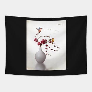 White Vase of Flowers on White Space Tapestry