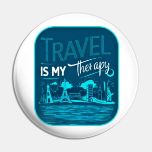 "Travel is My Therapy" Iconic Landmarks Sticker Pin