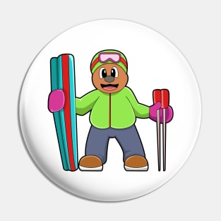 Bear as Skier with Ski & Ski poles Pin