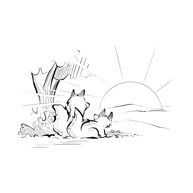 Two foxes enjoying the sunset by Jason's Doodles