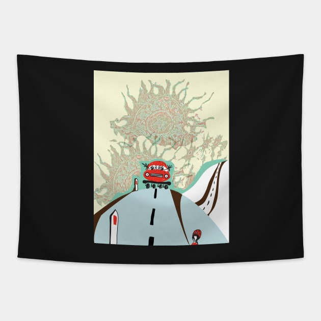 Alien Red Car Tapestry by cintclare