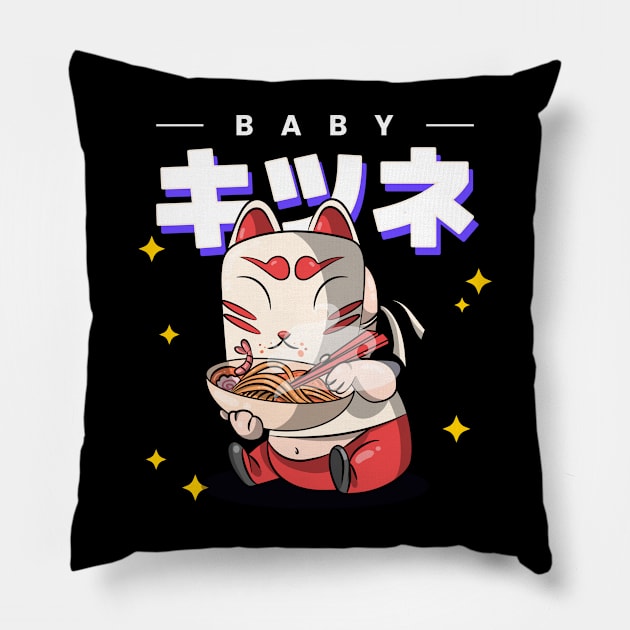 baby cat eat ramen cool design Pillow by tedd