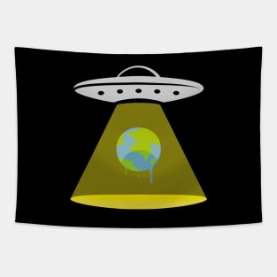 Alien Invasion with ufo and melting earth Tapestry