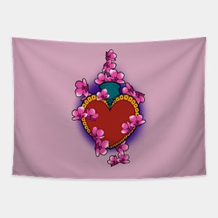 Cashed heart with cherry blossom confetti Tapestry