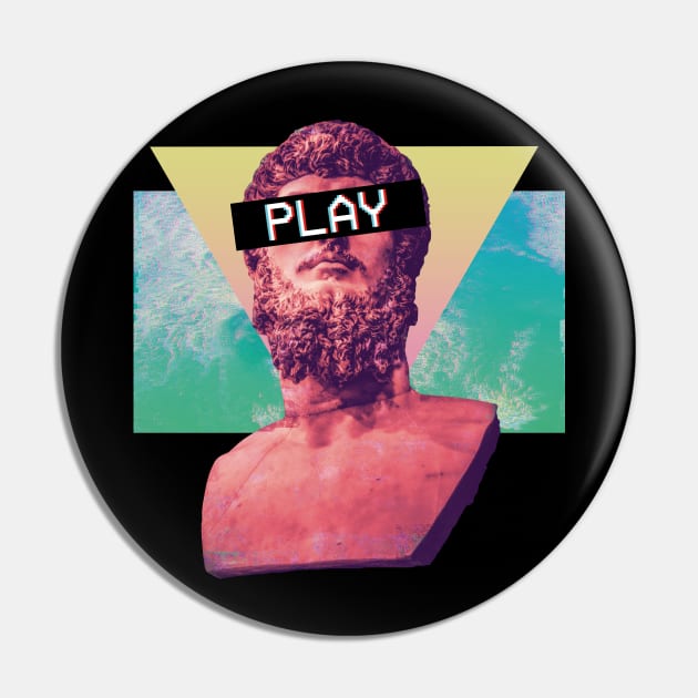Vaporwave Aesthetic Glitch Effect Play Bust Pin by bestcoolshirts