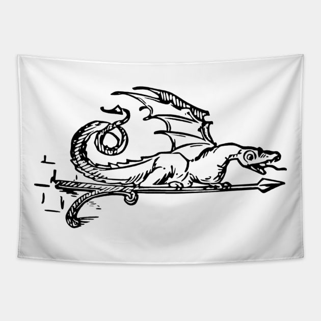 Green Dragon Tavern Sign, Black, Transparent Background Tapestry by Phantom Goods and Designs