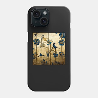 Blue and gold chinoiserie painting with birds and flowers Phone Case