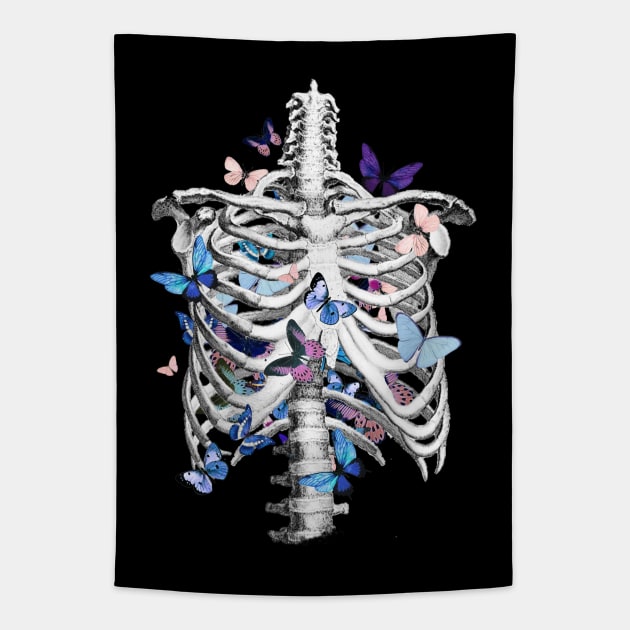 Rib Cage Floral 2 Tapestry by Collagedream