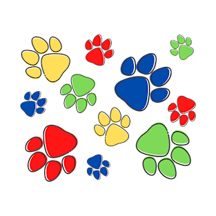 Kids Pawprint Pattern – Red Blue Green Yellow T-Shirt