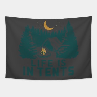 Life Is In Tents Campfire In The Forest Tapestry