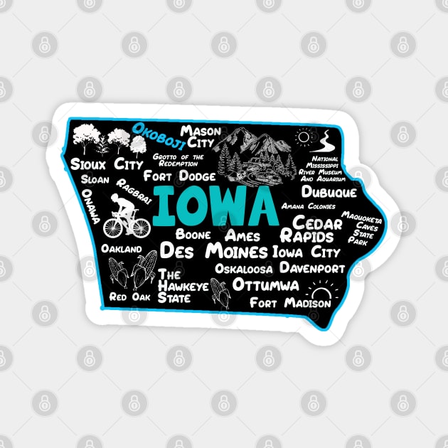 Okoboji Iowa map Des Moines Sioux City, Mason City, Boone, Davenport, Ottumwa Magnet by BoogieCreates