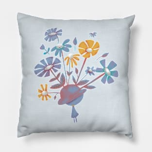 Blue Bowler Hat full of Flowering Blooms & pink person Pillow