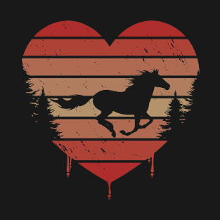 Cute Red Vintage Heart Horses Valentine Day Love Gift Idea T-Shirt