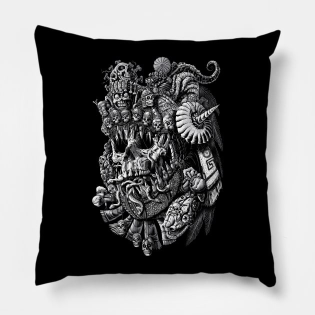 Mictlantecuhtli Pillow by qetza