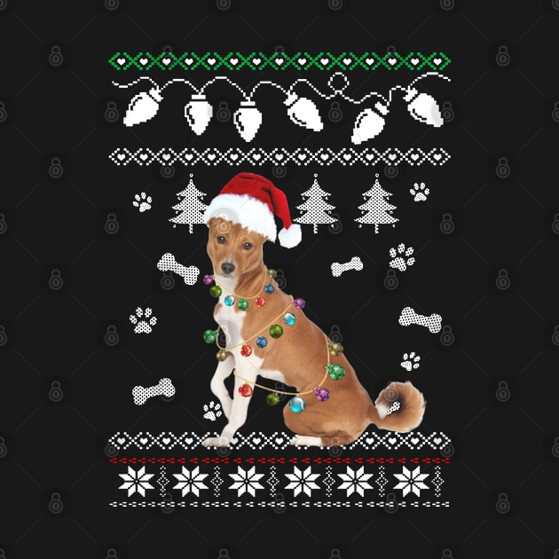 BASENJI Dog Santa Hat Christmas Light Sweater by QUYNH SOCIU