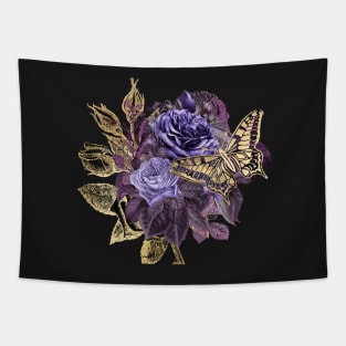 Vintage Purple and Gold Roses and Butterflies Tapestry