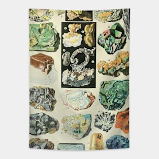 Colorful Minerals Crystals Gemstones Vintage Illustration Tapestry