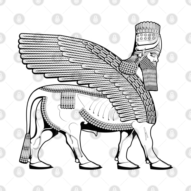 Lamassu Winged Bull Black Side by Dingir ENKI