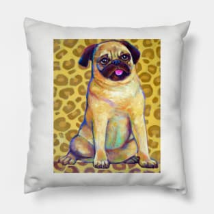 Funky Pug With Cheetah Print Pillow