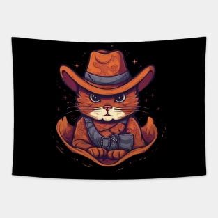 Funny Cat Cowboy Cowgirl Meow Howdy Meowdy Tapestry